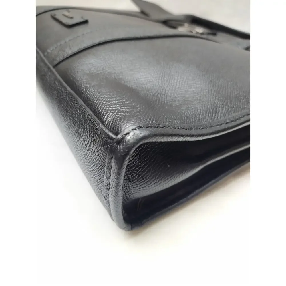 Coach Black Leather Double Handles Pushlock Briefcase Messenger Bag
